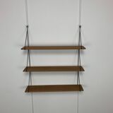 60s wall-mounted string shelf, wood and metal