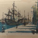 Jean Carzou (1907-2000), view of a port - litho artist's proof signed 1954