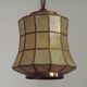 French Vintage Capiz Shell Hanging Pendant Light in Brass Metal and Copper