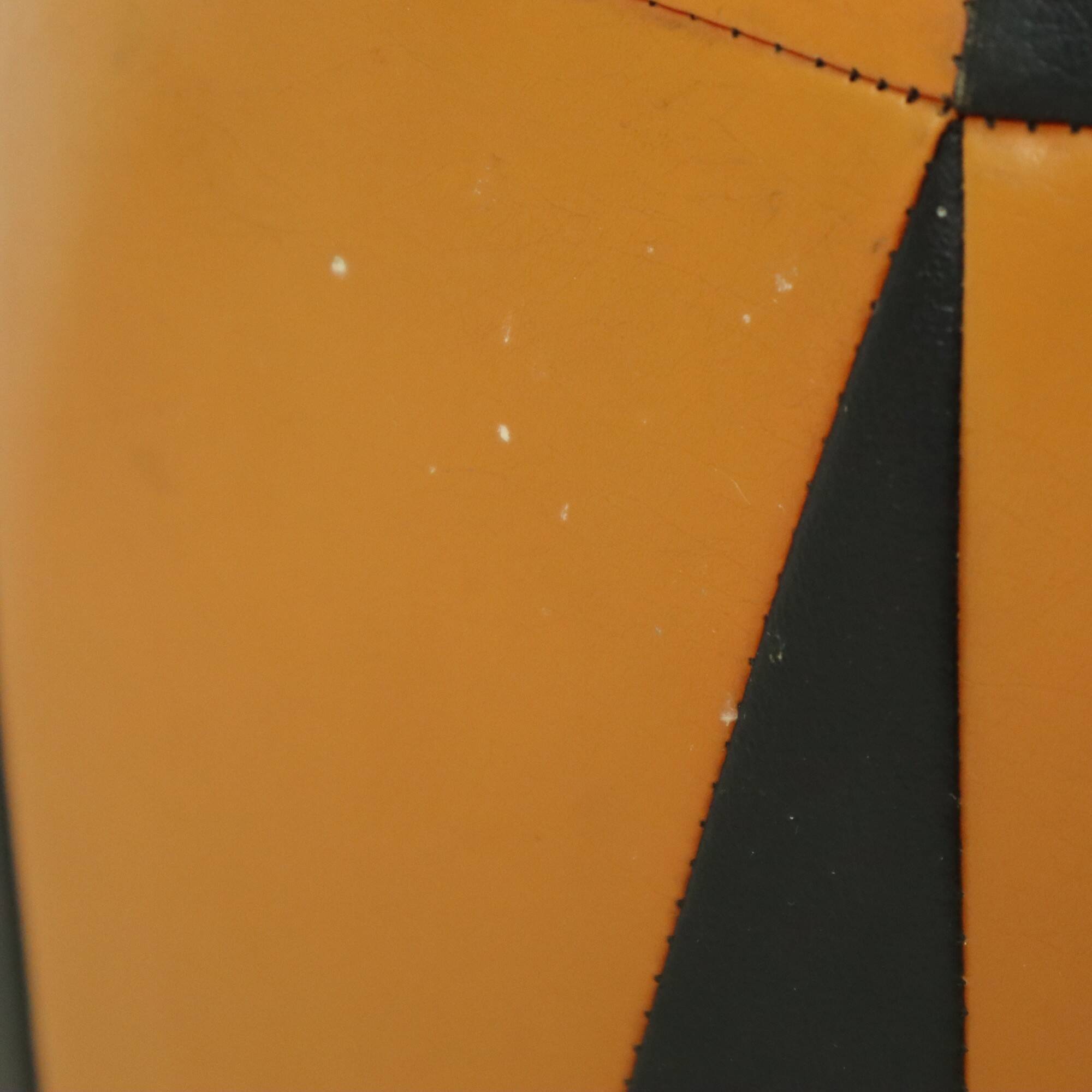 Round Vintage Pouf Orange Black Leatherette 1960s