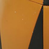 Round Vintage Pouf Orange Black Leatherette 1960s