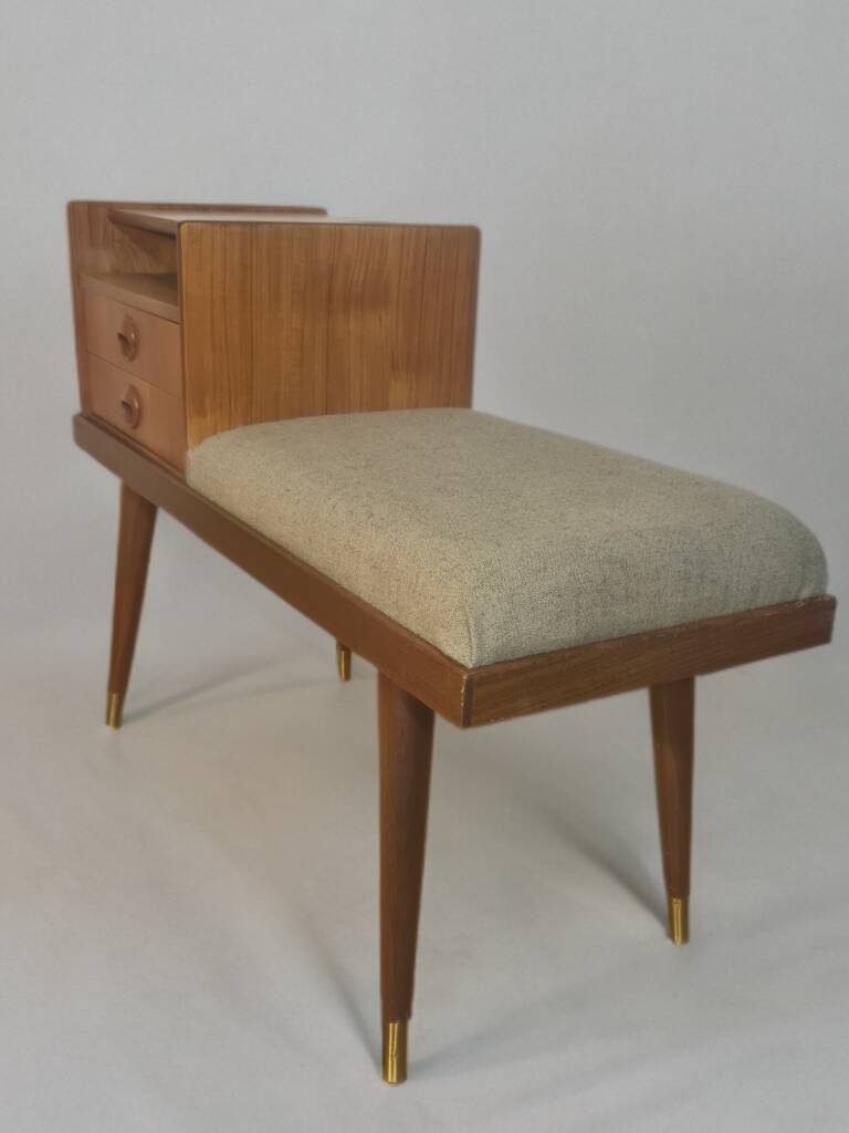 Teak telephone bench, Vintage Scandinavian 1960s