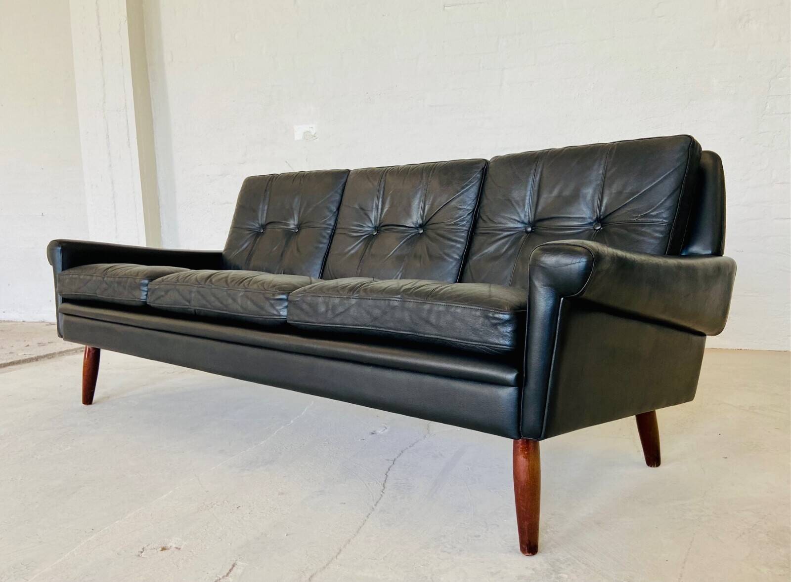 Vintage Danish retro Svend Skipper 3 person sofa in black leather 1960s