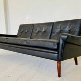 Vintage Danish retro Svend Skipper 3 person sofa in black leather 1960s