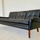 Vintage Danish retro Svend Skipper 3 person sofa in black leather 1960s