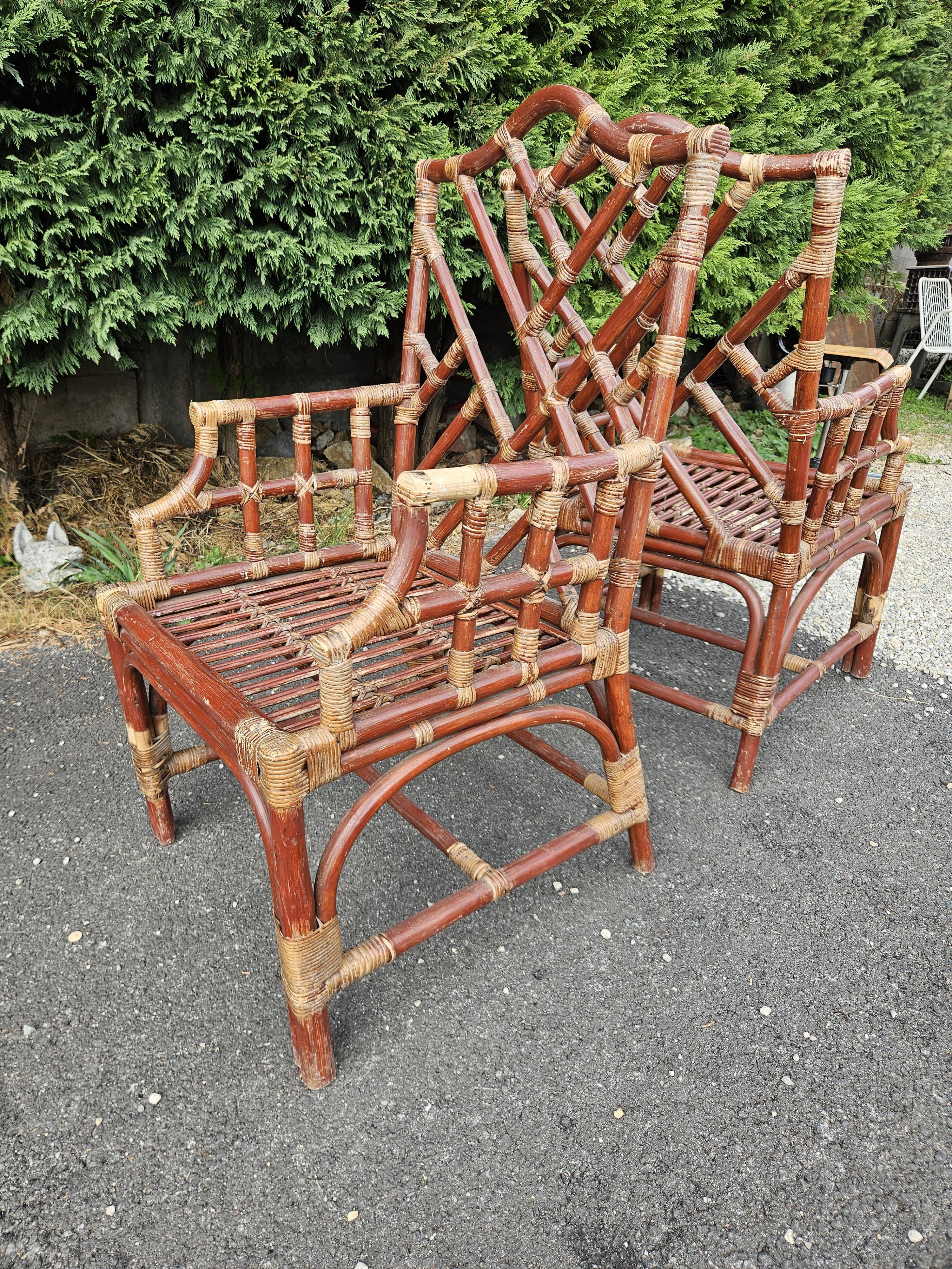 Pair of bamboo armchairs
