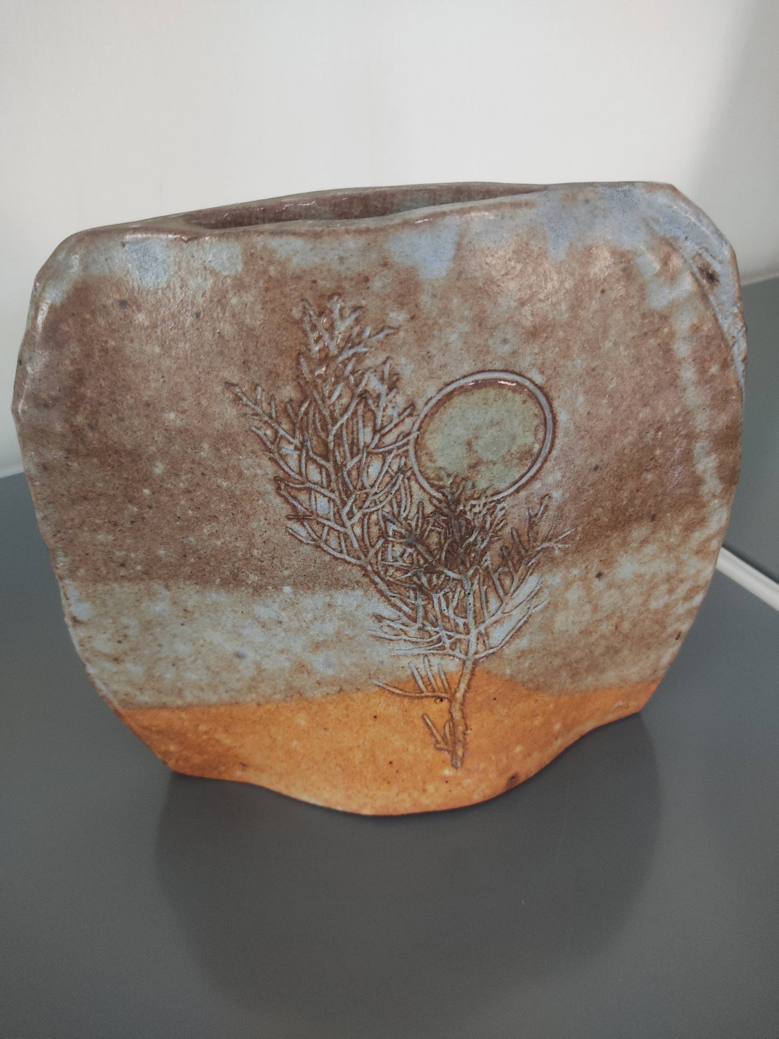 Glazed stoneware vase signed Annette Roux