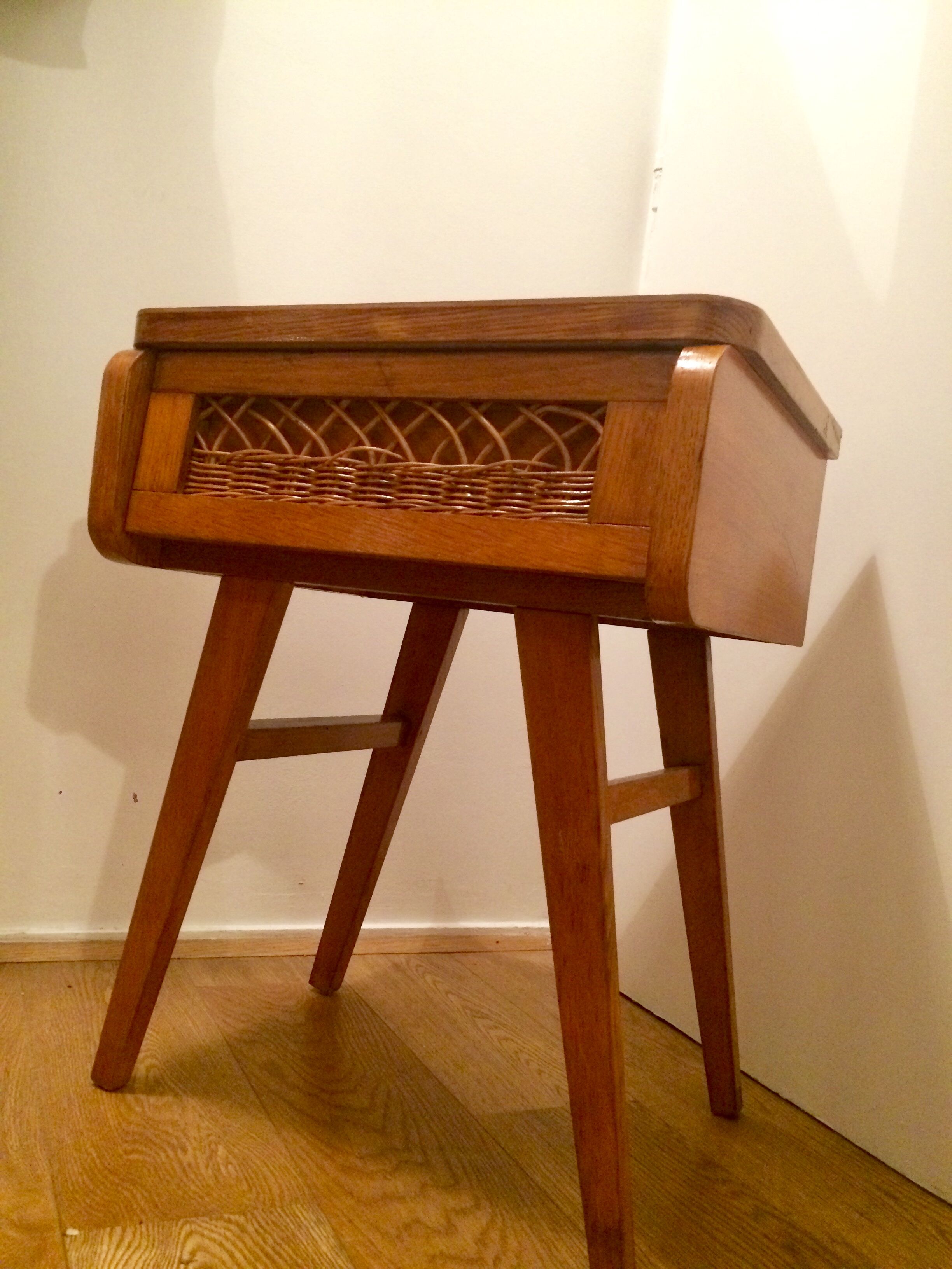 Vintage bedside table wood and rattan