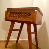 Vintage bedside table wood and rattan