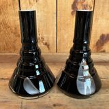 Pair of black and opaline multilayer glass vases. 1970s.