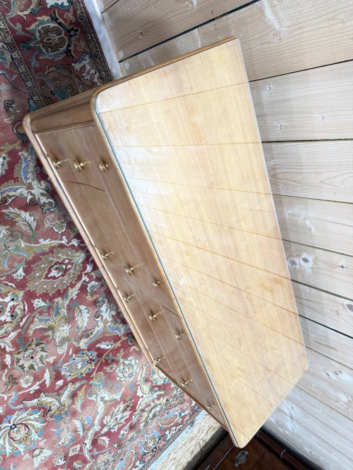 6-drawer chest – Transitional style 1960 – Fruitwood and brass