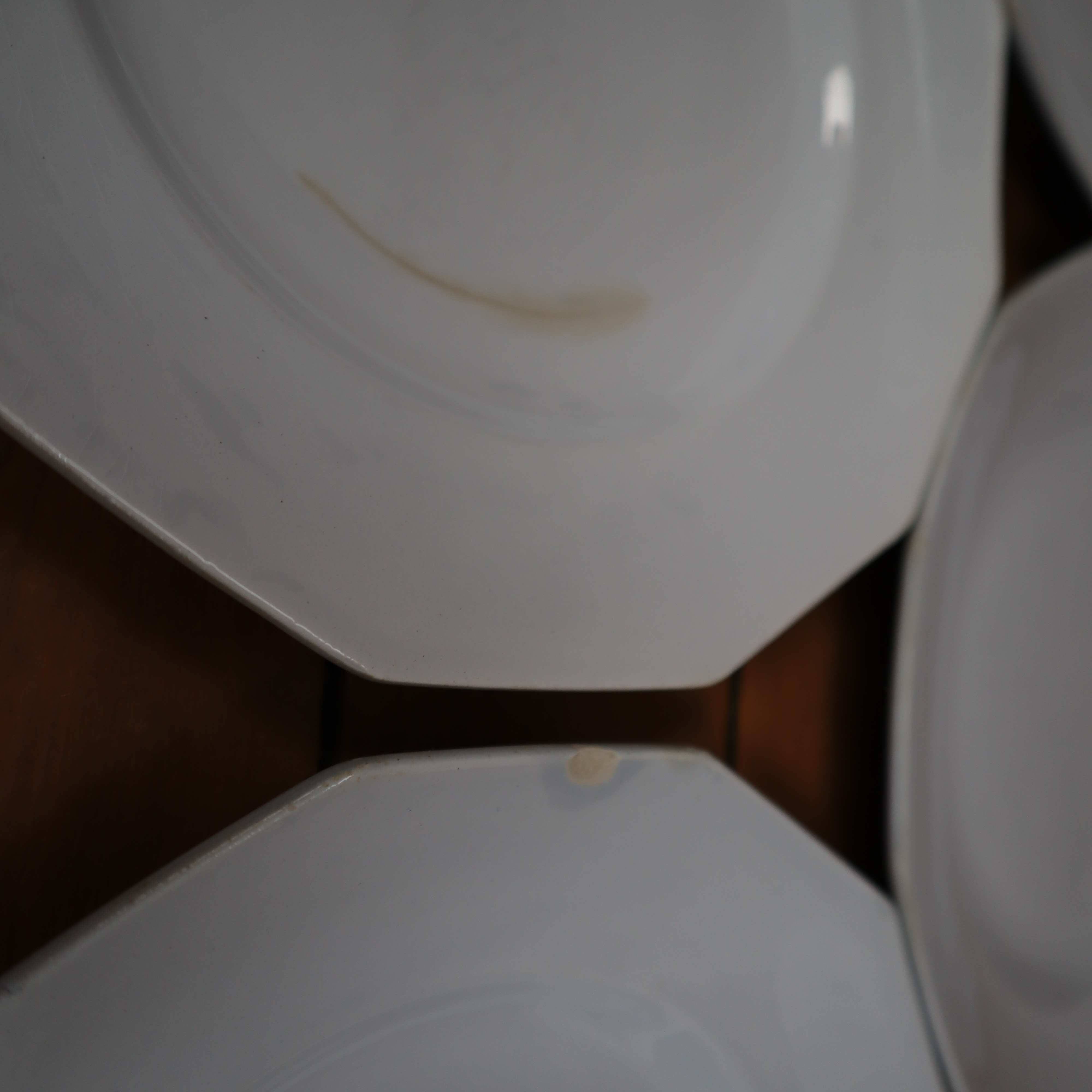 5 flat octagonal earthenware plates Moulin des loups pale blue color