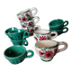 Set of small vintage, flowery and green bowls
