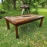 Table basse brutaliste en bois et céramique signée Jean d'Asti Vallauris, années 60-70