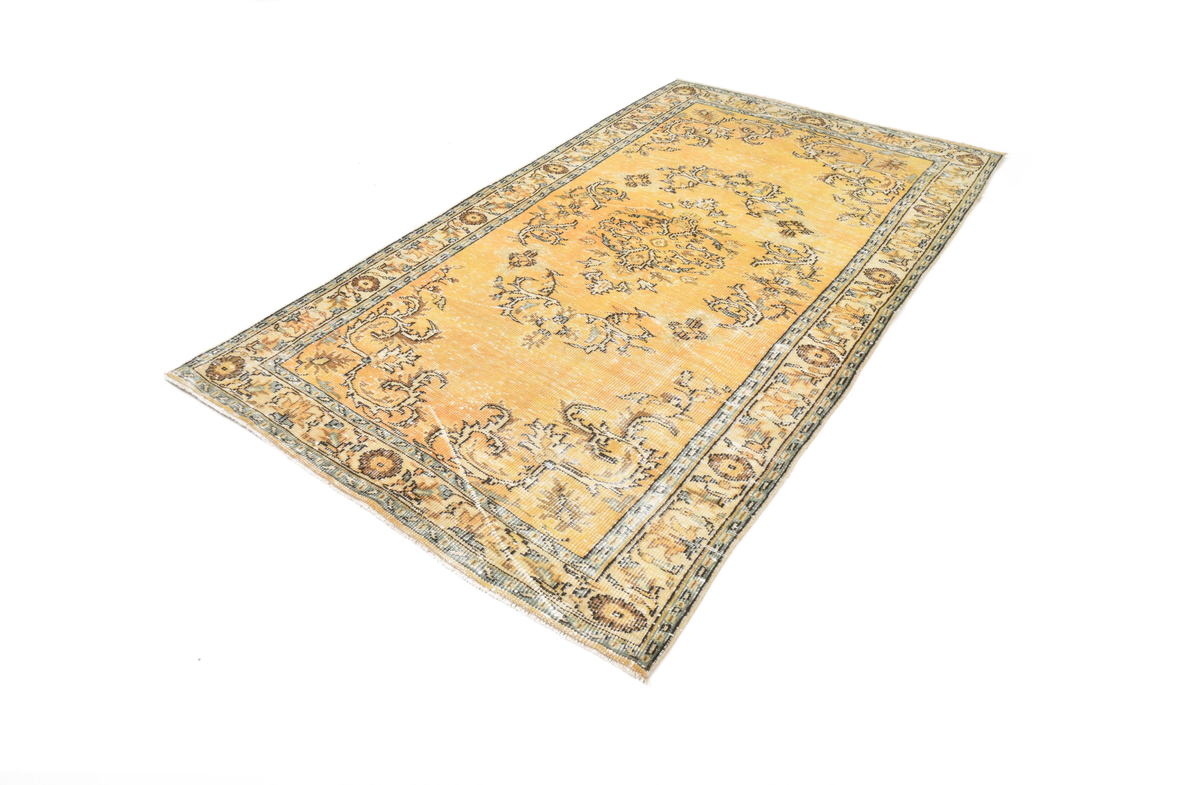 5x9 Vintage Yellow & Green Oriental Turkish Rug, 157x273Cm