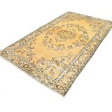 5x9 Vintage Yellow & Green Oriental Turkish Rug, 157x273Cm