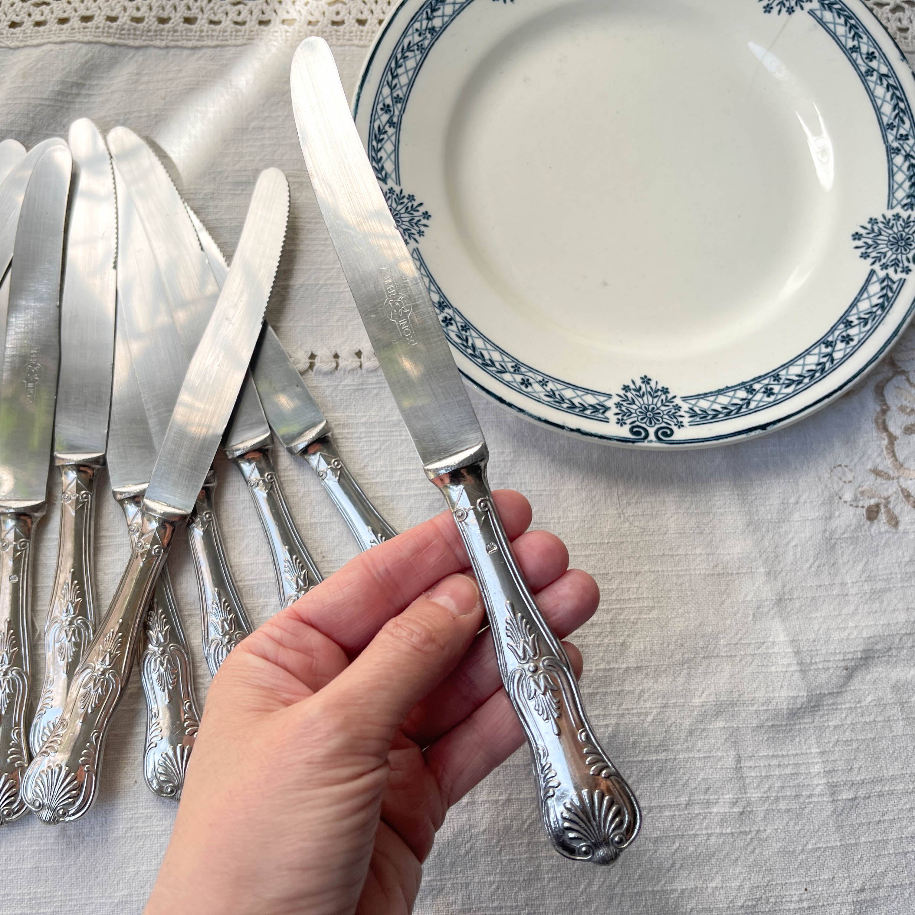 10 Vintage Rocaille Style Metal Knives