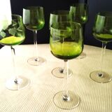 6 Antique Alsace White Wine Glasses with Engraved Decor