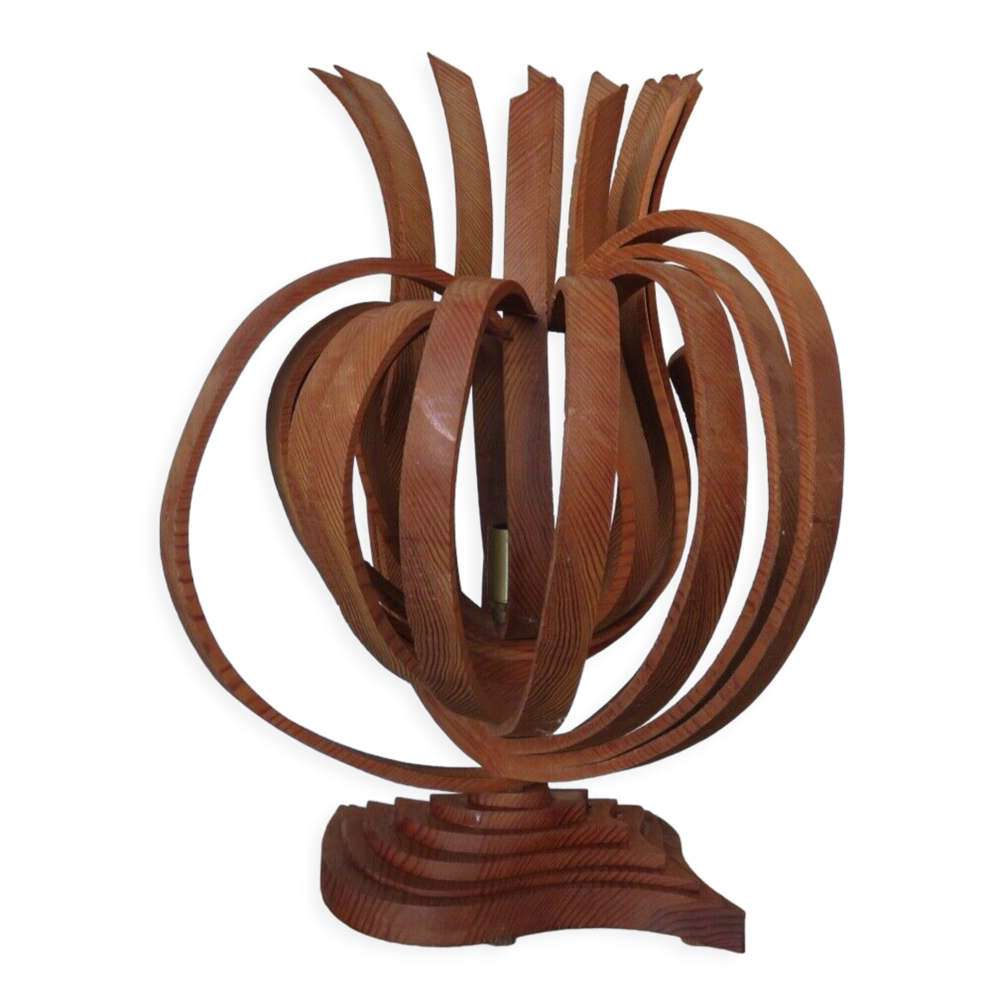 Large Scandinavian arched wooden lamp 60s 70s