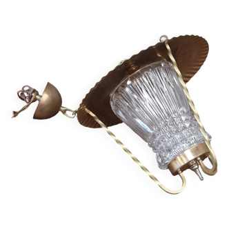 lanterne laiton petite suspension à chaîne entrée vintage 1950
