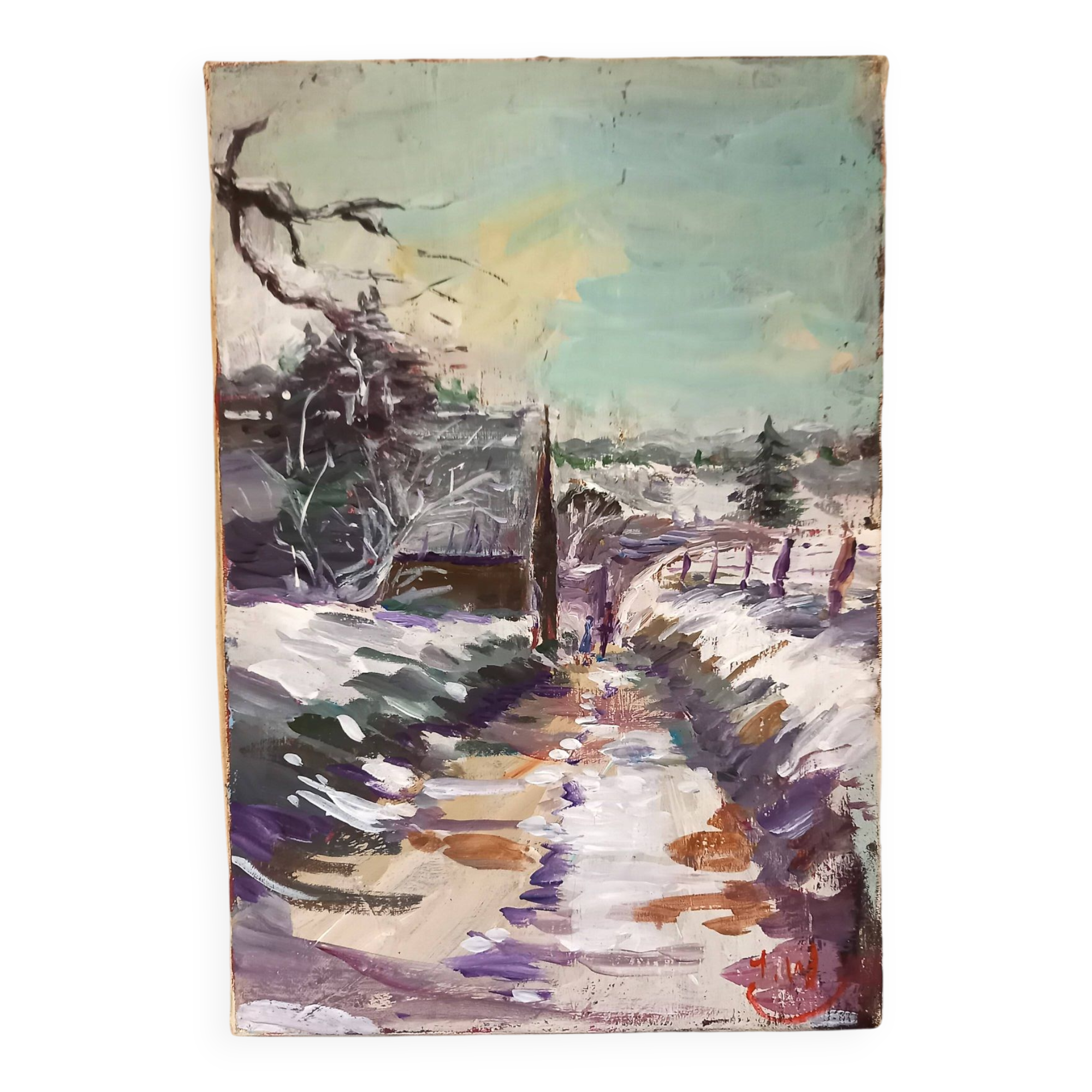 Oil on canvas, landscape under the snow, Jacques Wallart