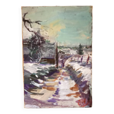 Oil on canvas, landscape under the snow, Jacques Wallart