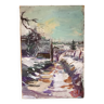 Huile,sur toile, paysage sous la neige, Jacques Wallart