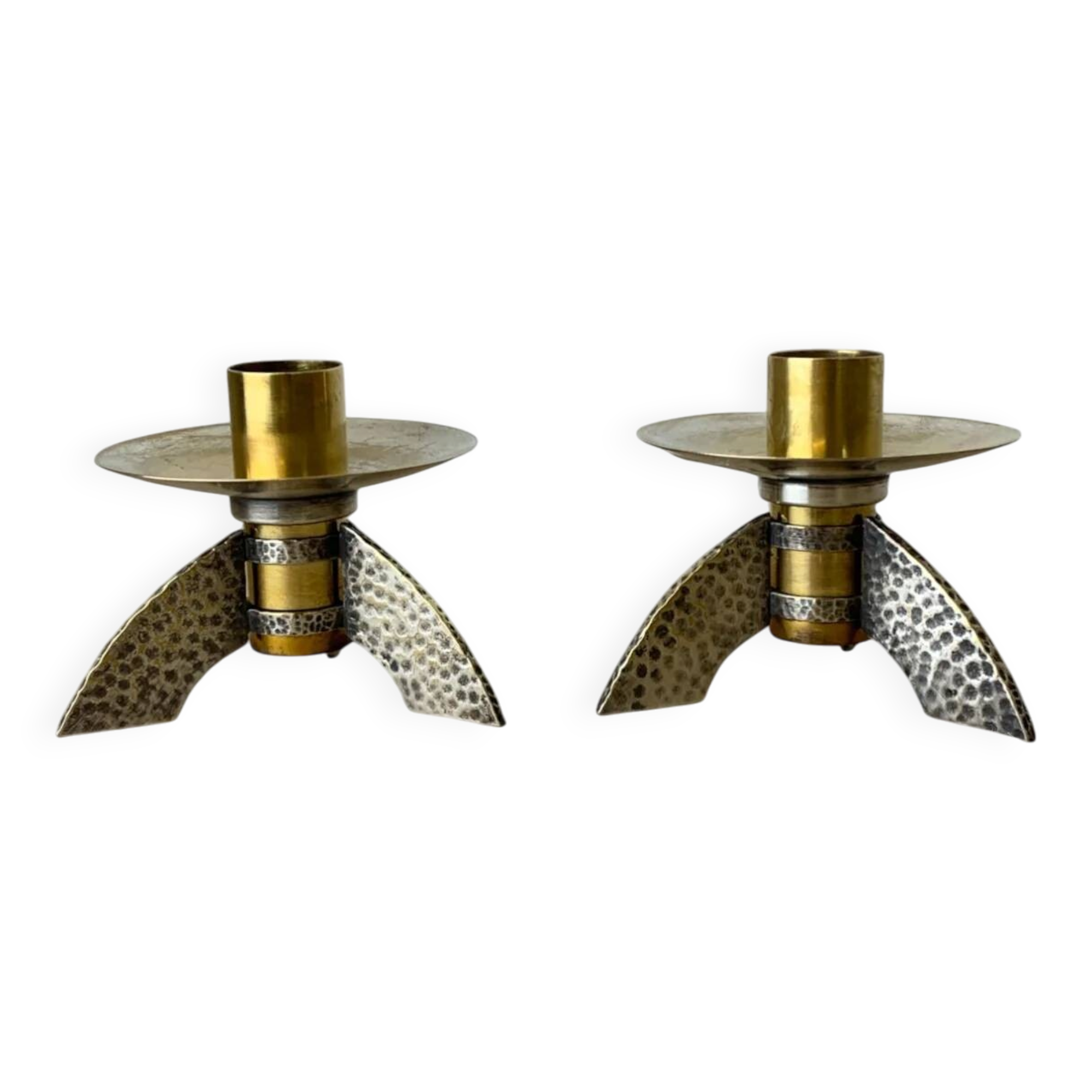 Pair of brutalist candlesticks in brass, Denmark, 1970s