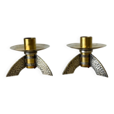 Pair of brutalist candlesticks in brass, Denmark, 1970s