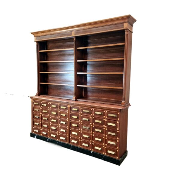 Grand cabinet d’apothicaire en acajou ancien, armoire de pharmacie Art Déco, bibliothèque