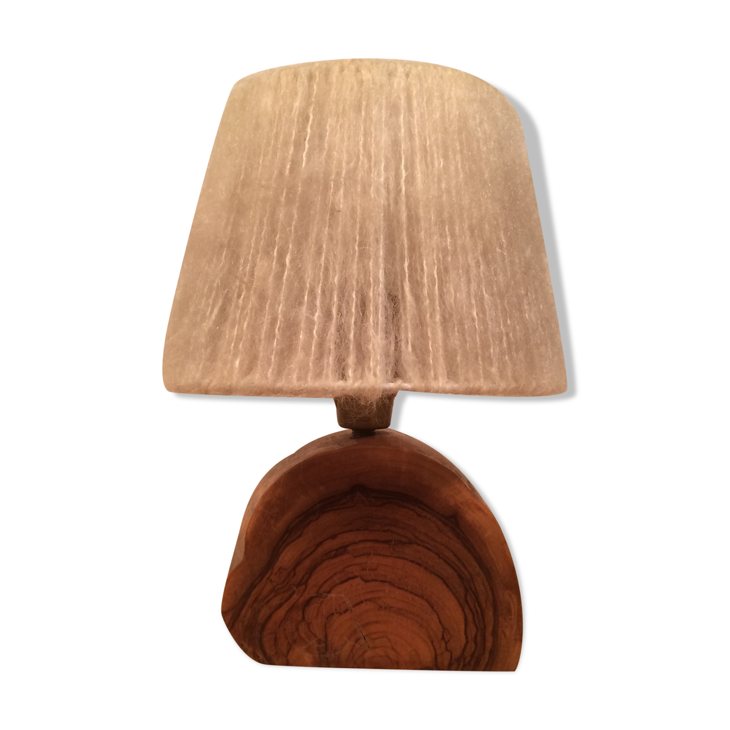 Brutalist lamp olive wood and wool lampshade