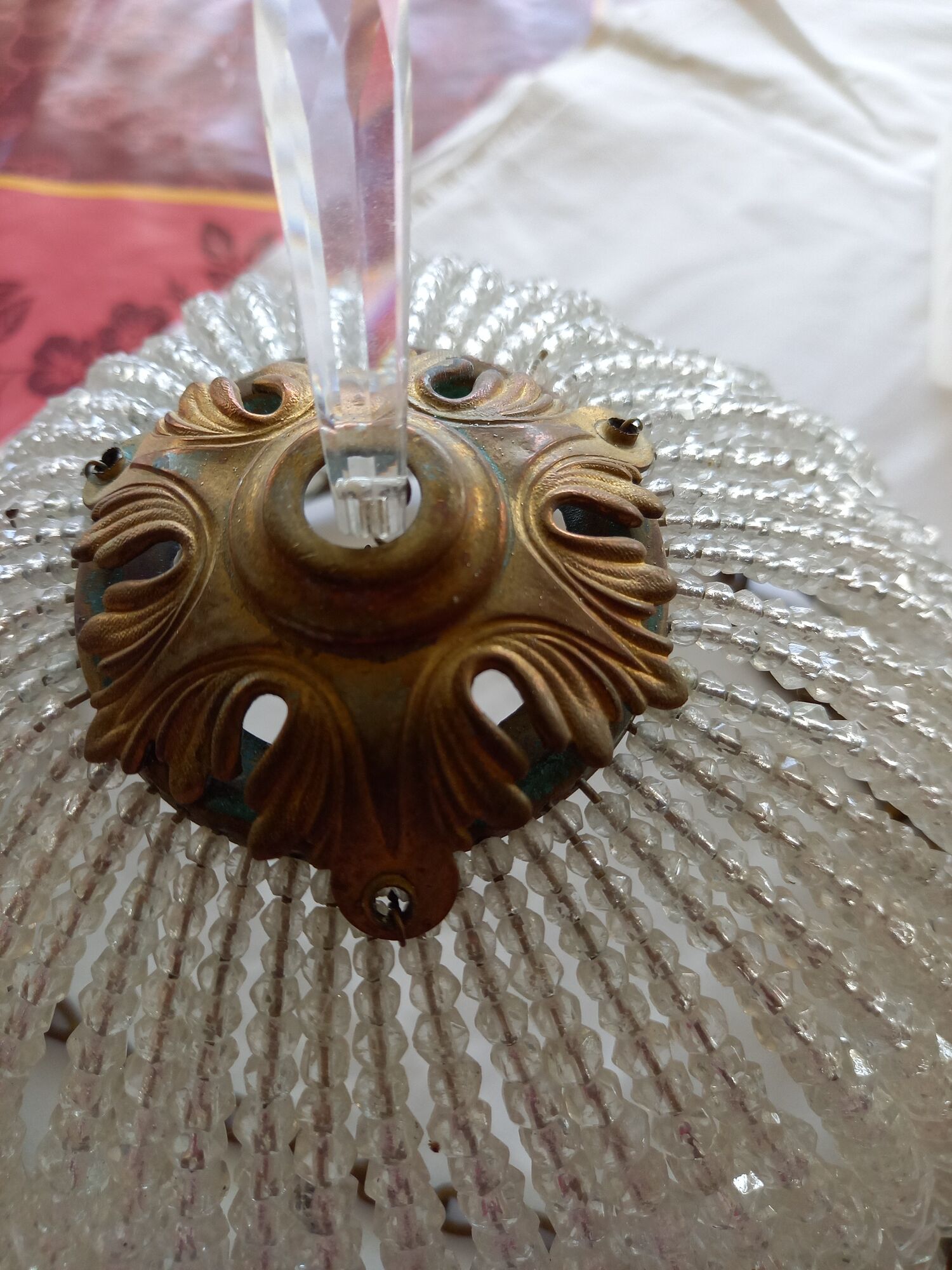 Ceiling lamps gilded brass basket and glass bead tassels