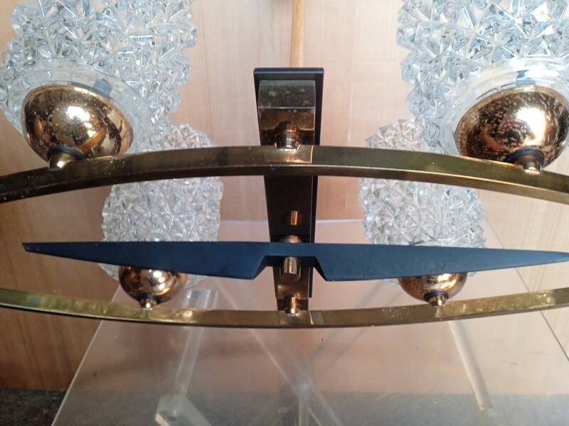 Lustre Arlus 6 feux en laiton doré, vers 1950