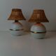 Pair of vintage table lamps – white metal with rattan shades, gold details, Italy 1980s