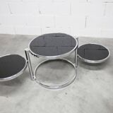 Coffee table with three smoked mirror tops, 1980