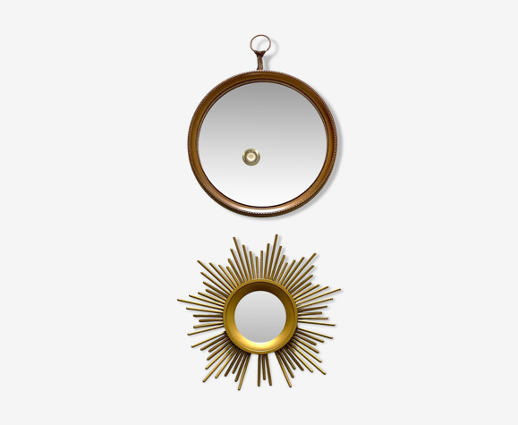 Duo de miroirs dorés soleils vintage