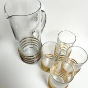 Vintage glassware set with decanter – golden spirals, France 1960