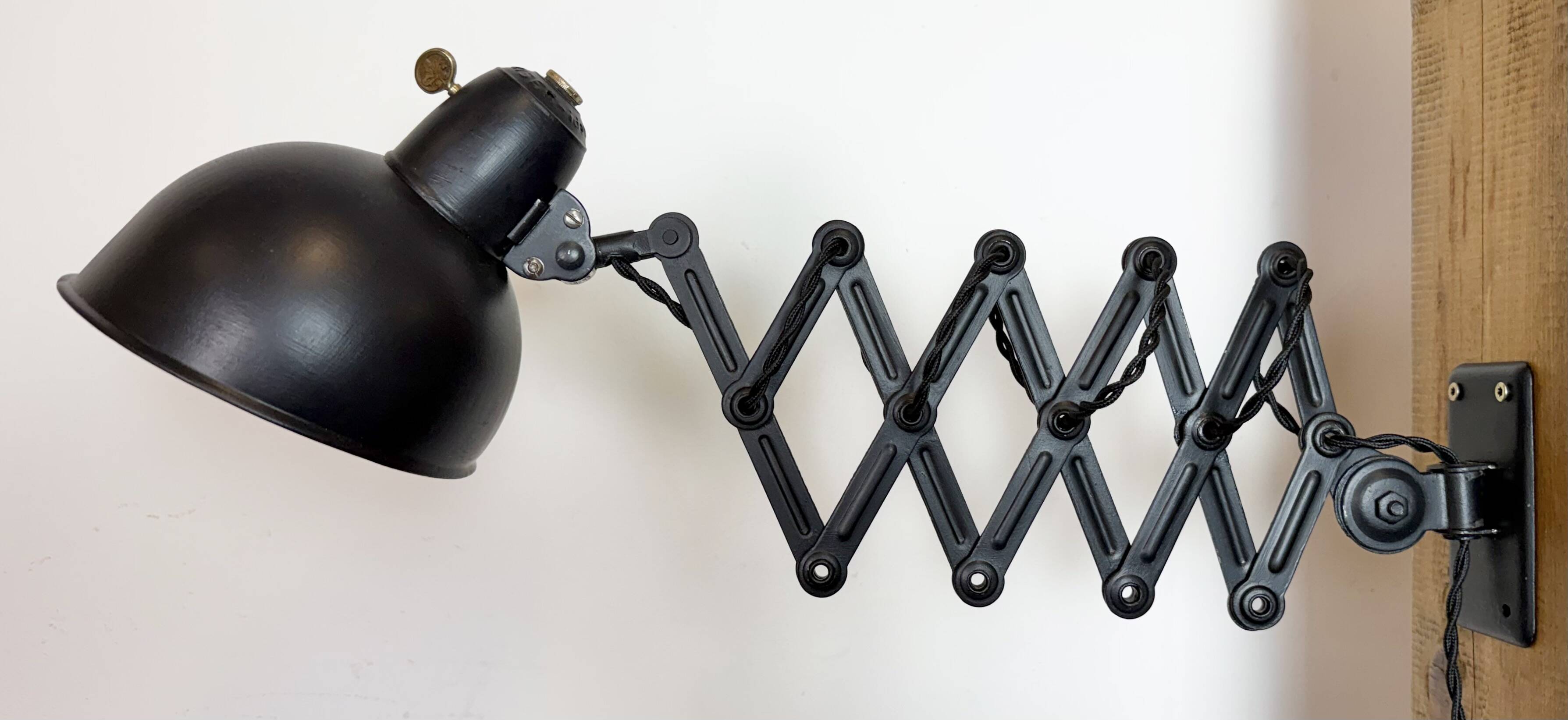 Black Industrial Bauhaus Scissor Wall Lamp from Kaiser Idell, 1930s