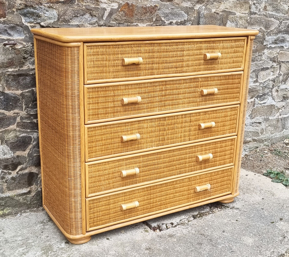 Commode bambou rotin, vintage, années 60