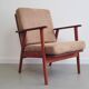 Fauteuil danois en teck et tissu beige