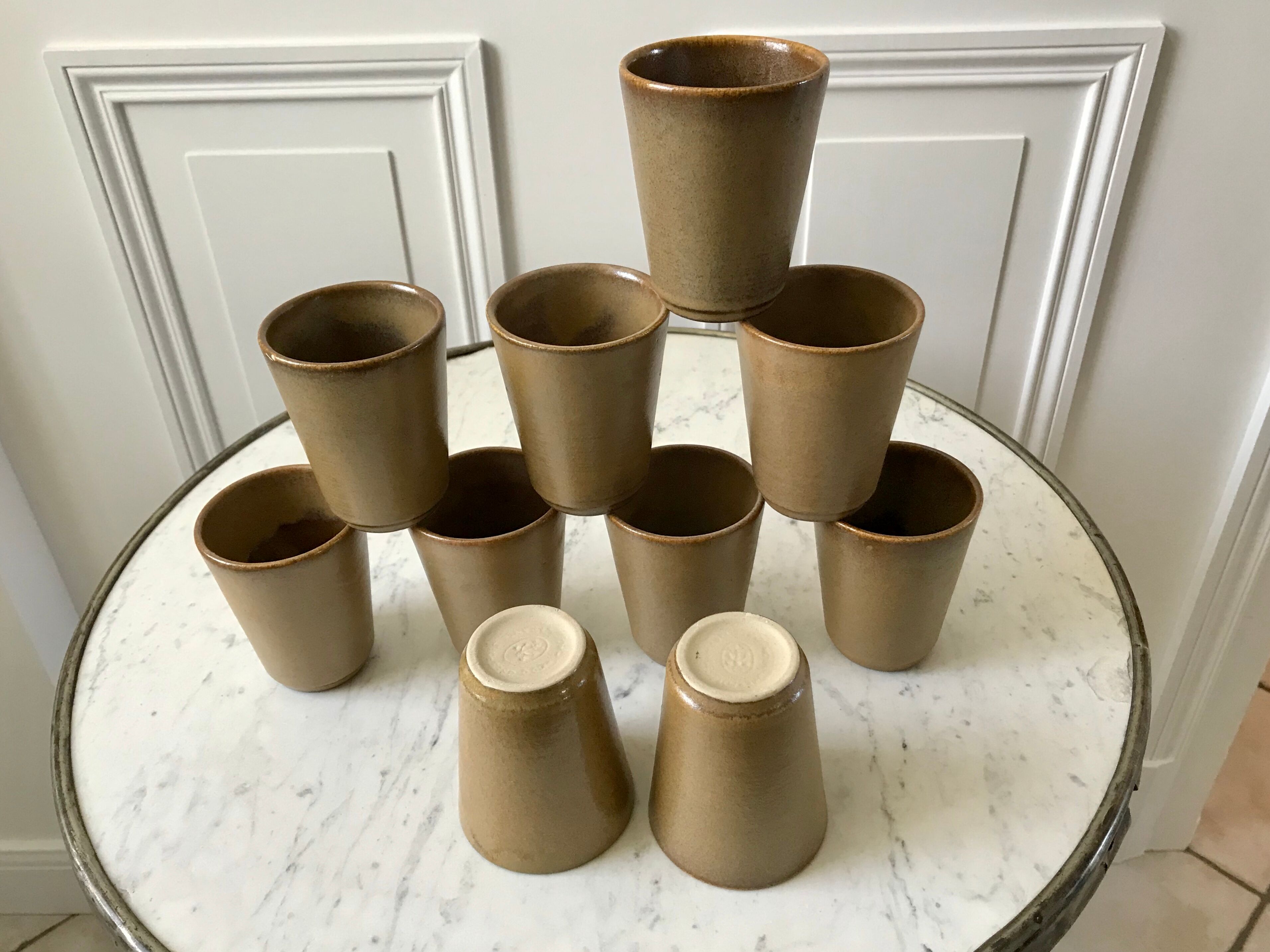 Set of 10 sandstone glasses Digoin Sarreguemines 70s