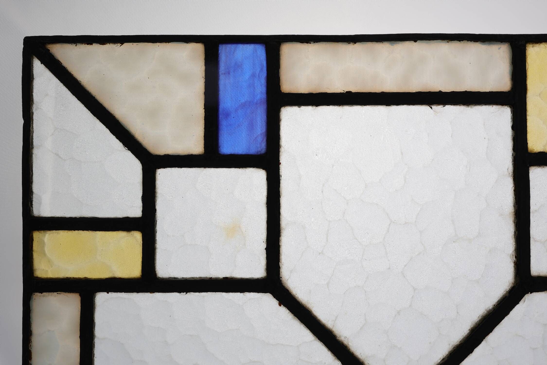 Art Deco Leaded Glass Panel with Geometric Cross Motif, Belgium, Circa 1920