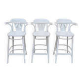 Série de 3 tabourets de bar en bois courbé