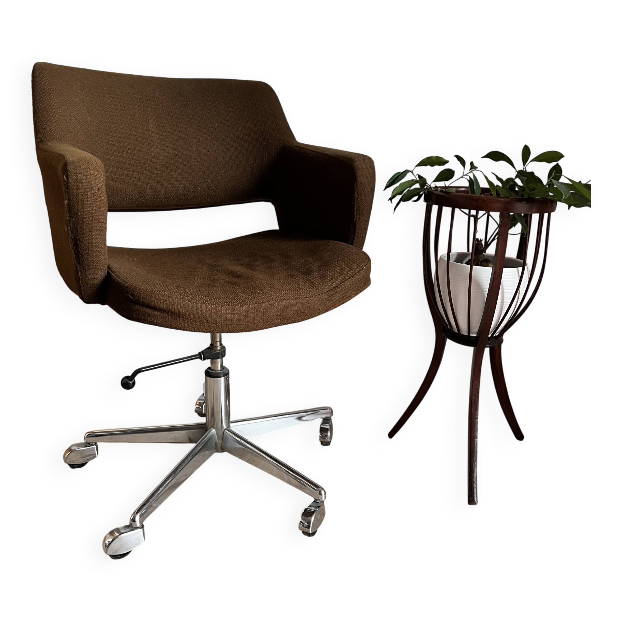 Fauteuil de bureau marron à roulettes, Allemagne 1970