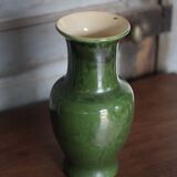 Green glazed ceramic vase, vintage baluster vase, flower pot
