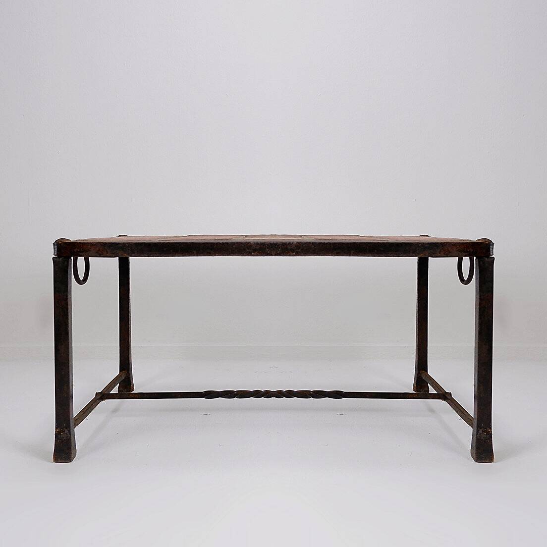 Brutalist Spanish Iron and Tile Coffee Table - circa 1920s