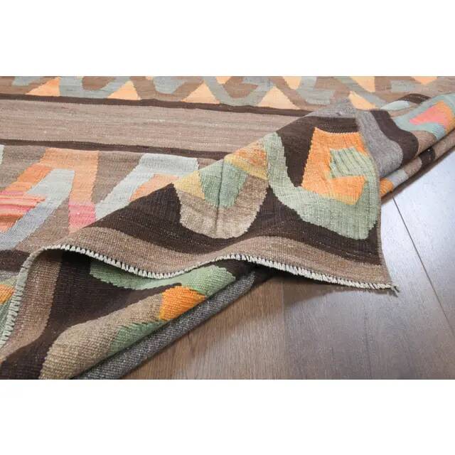 Vintage Turkish Oushak Handmade Wool Cotton Brown Kilim Runner Rug 164x315