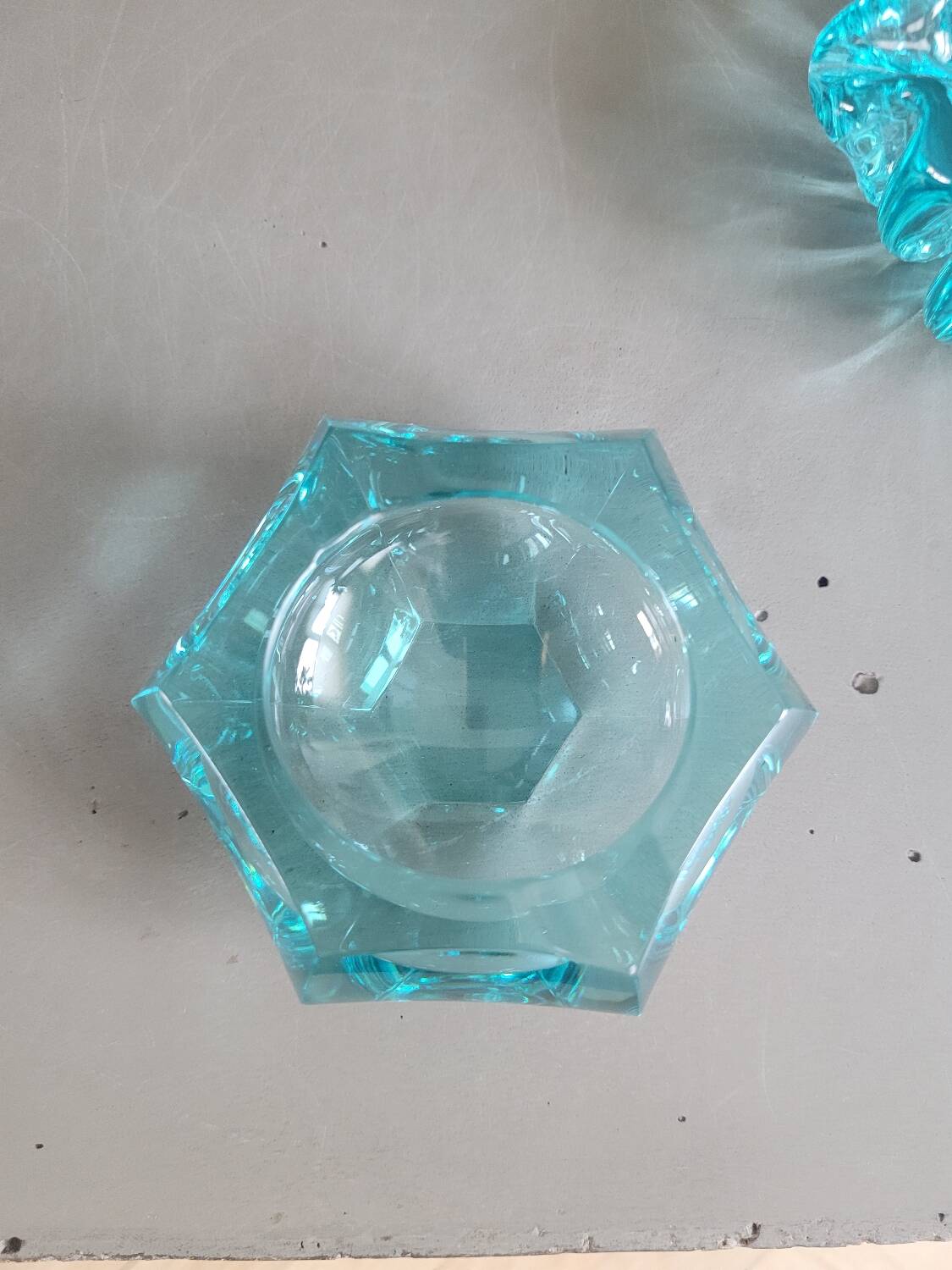 Set of 2 assorted turquoise glass ashtrays