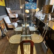 Dining room table by Charles Hollis Jones, lucite & brass, hollywood regency style, ca 1970