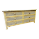 Mid-century pale yellow rattan and bamboo chest of drawers